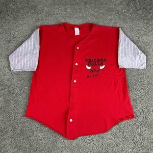 VINTAGE Chicago Bulls Jersey Mens XL Red Gray Baseball Style Logo 7 Shirt 90s